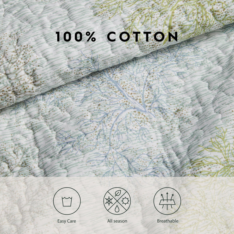 Laura Ashley Saltwater Blue Standard Cotton Reversible Quilt Set